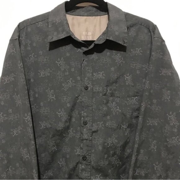 Old Navy Shirt Mens Large Gray Floral All Over Print Academia Preppy Travel Dad - Picture 5 of 14